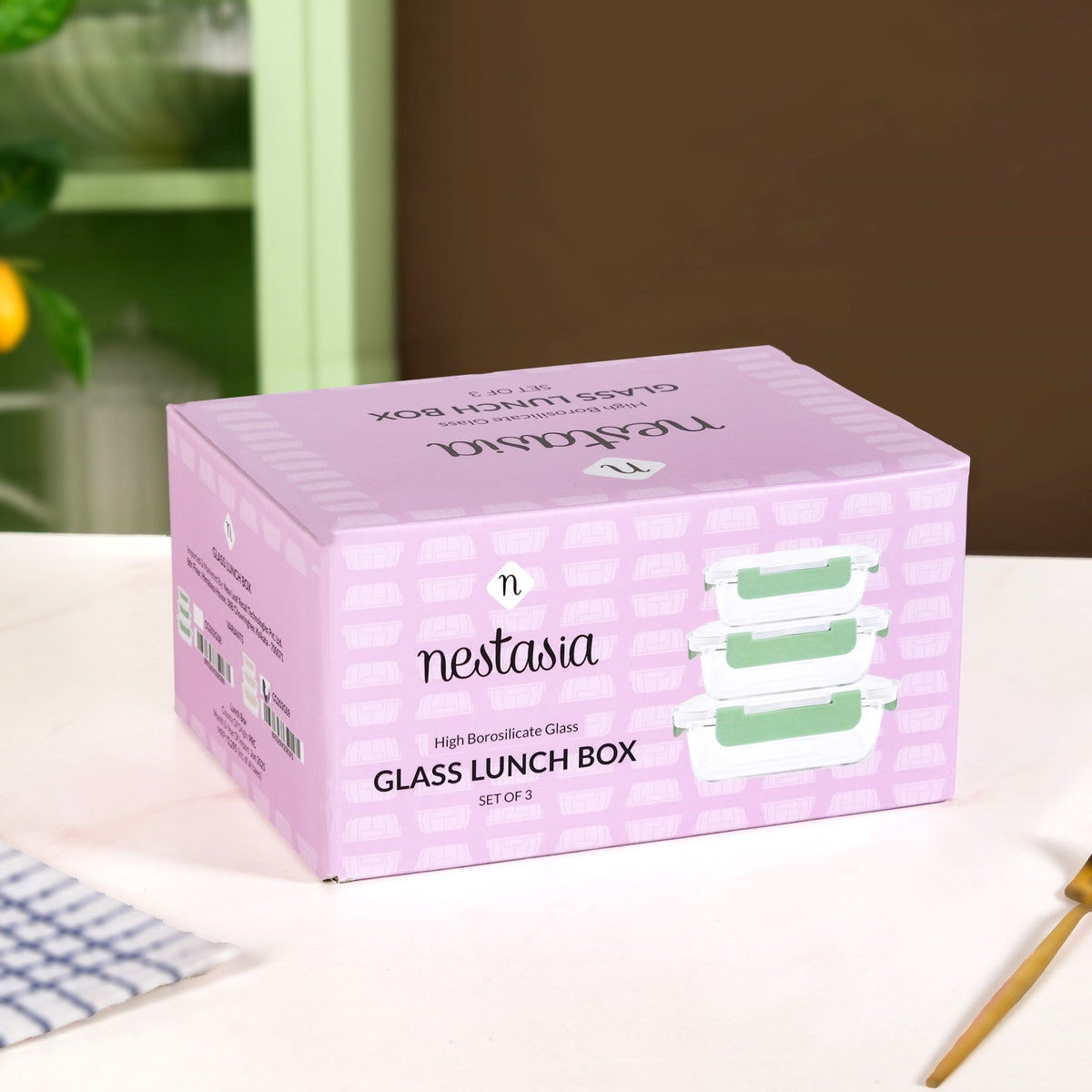 Nestro Leakproof Rectangular Food Storage Box Set Of 3 Green S 600ml M 1000ml L 1500ml Nestasia