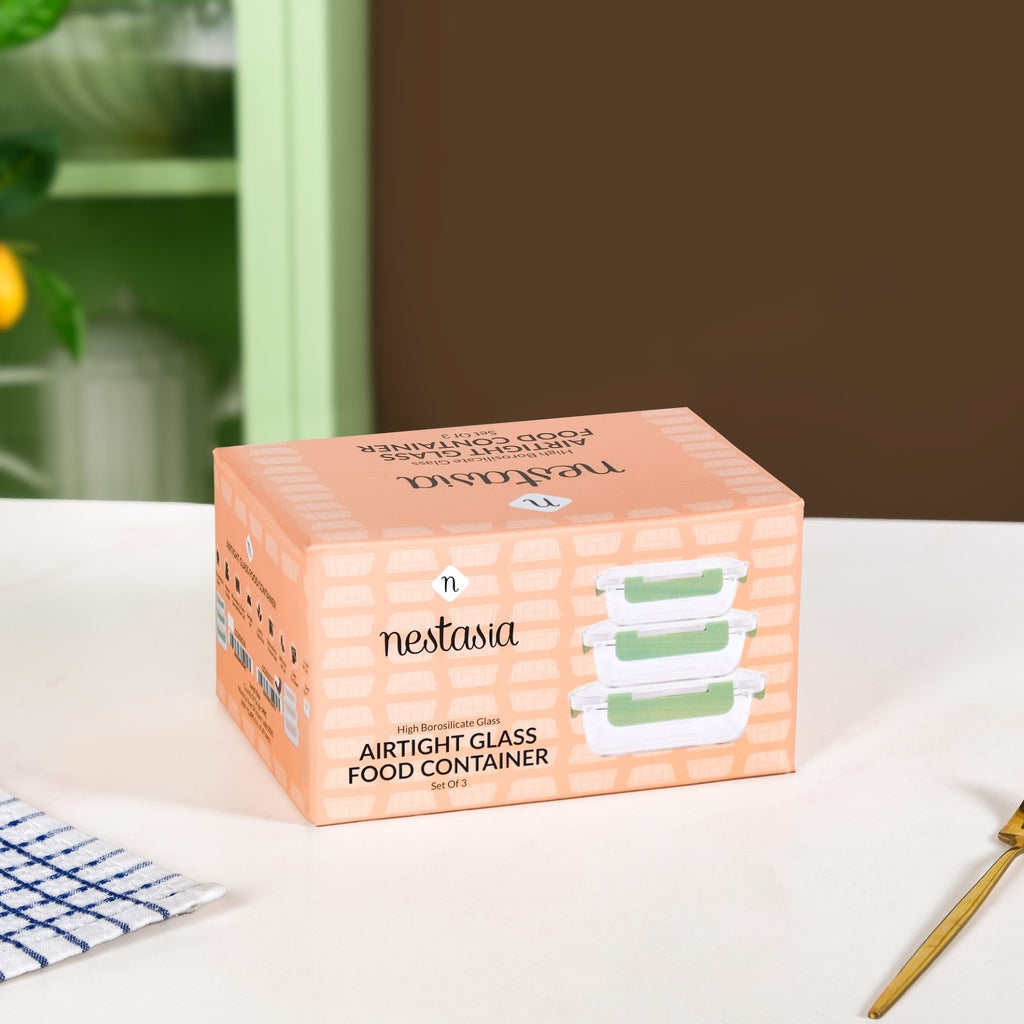 Nestro Microwave Safe Airtight Storage Box Set Of 3 Green S 185ml M 370ml L 600ml Nestasia