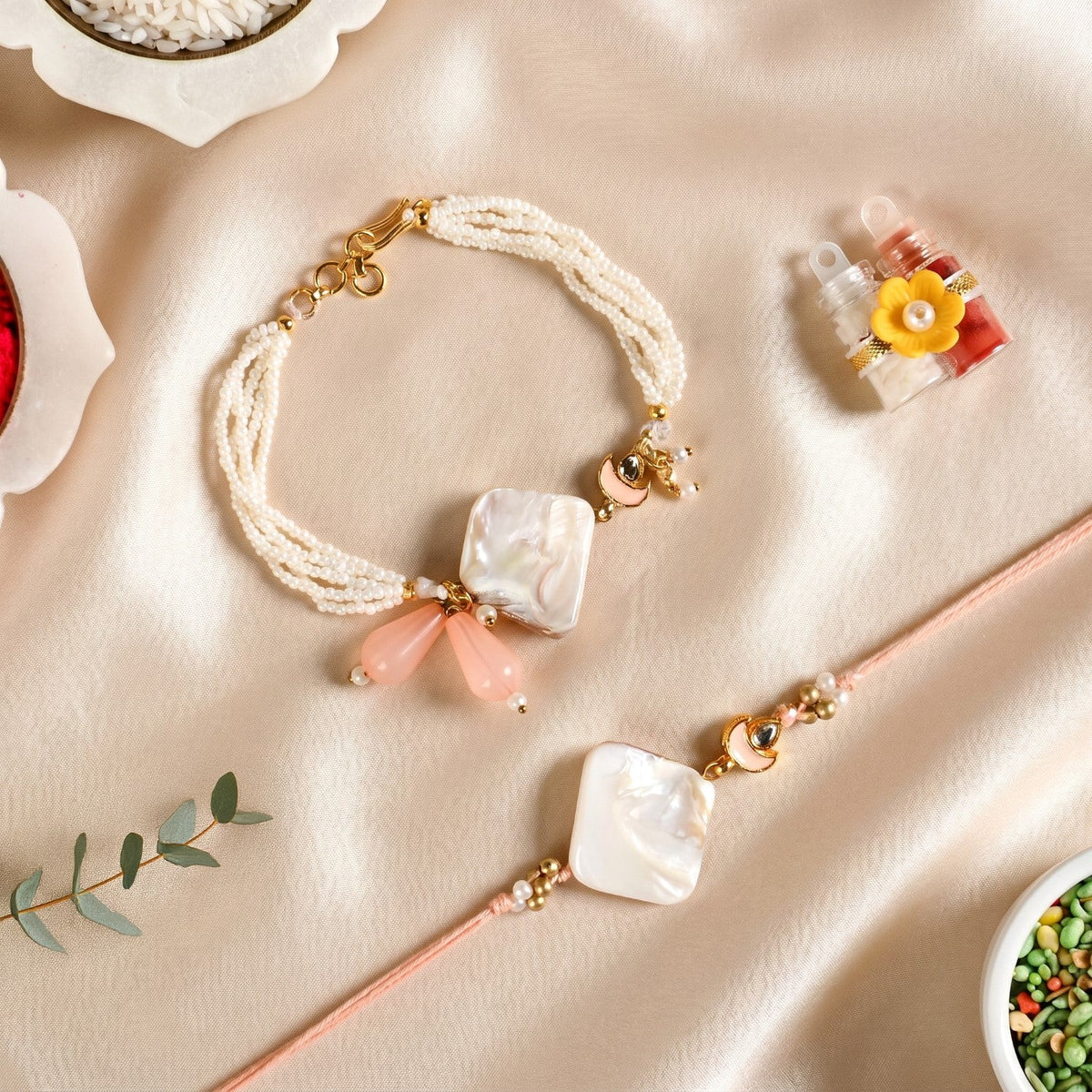 Pearl Tide Rakhi And Bracelet Gift Set Nestasia