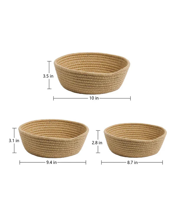 Natural Jute Storage Baskets Set of 3 for Living Room, Bedroom, and Office Organization