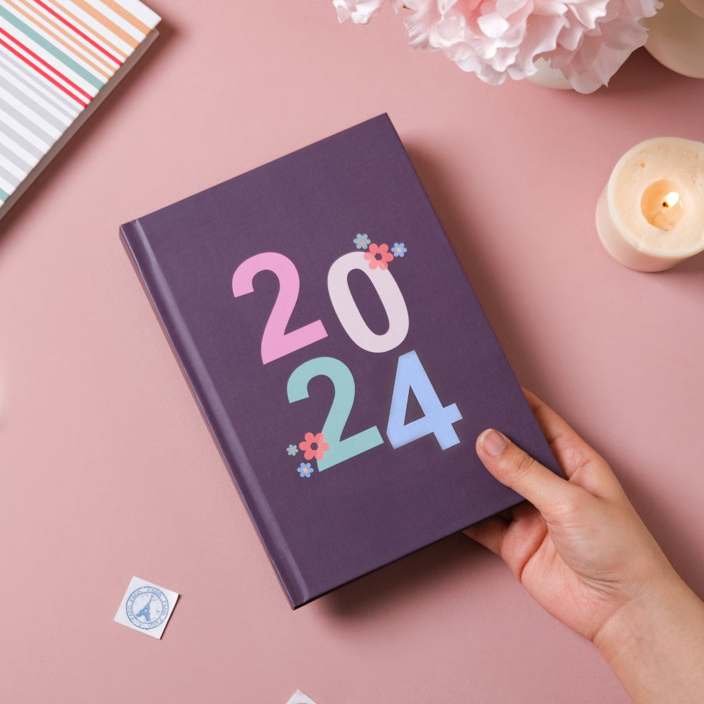Floral 2024 Hardbound Diary Purple 8.2 X 5.9 Inch Nestasia