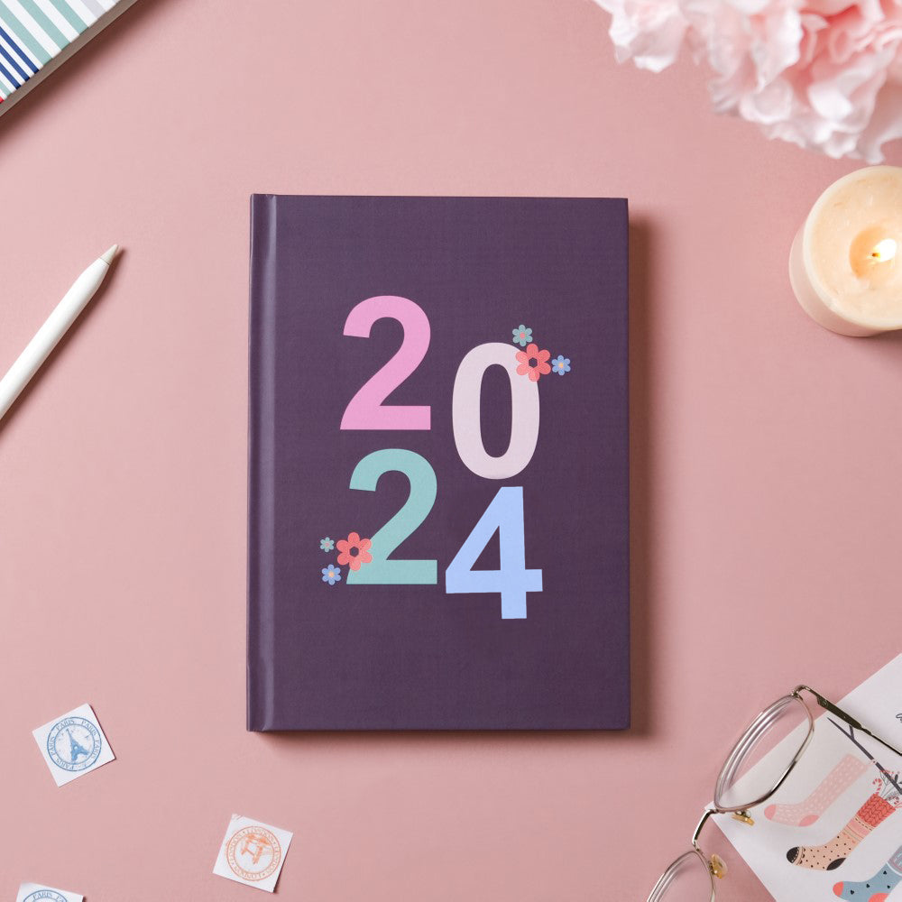 Floral 2024 Hardbound Diary Purple 8.2 X 5.9 Inch Nestasia