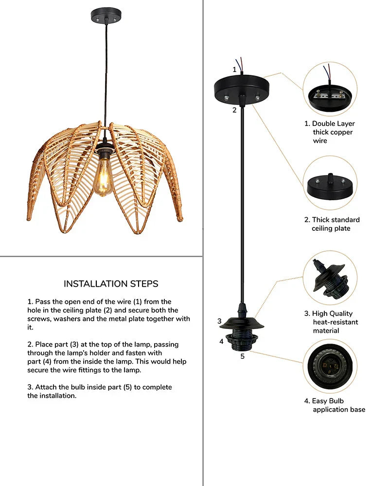 Natural Rattan Pendant Light for Hall and Living Area