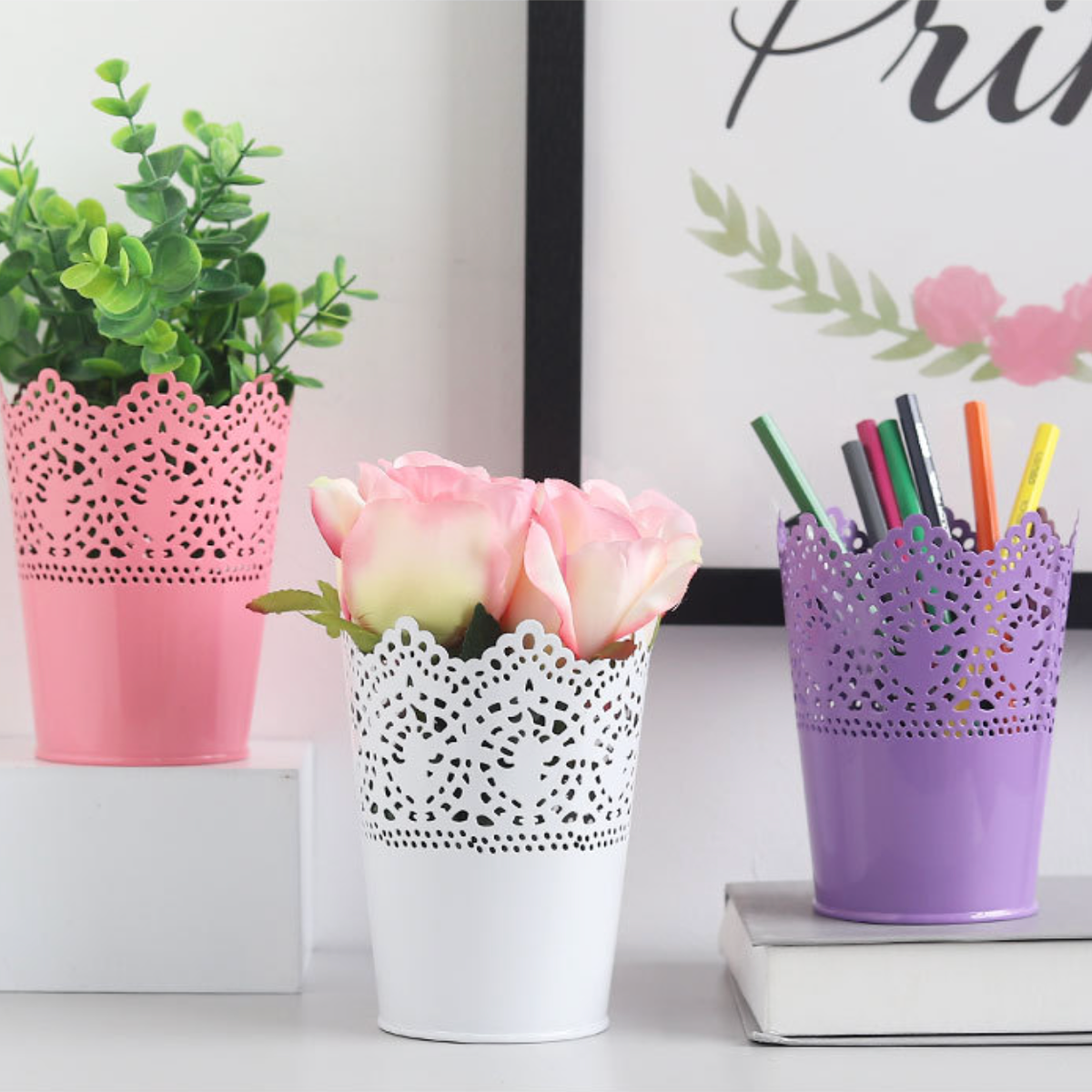 Decorative Metal Lace Design Planter Basket Nestasia