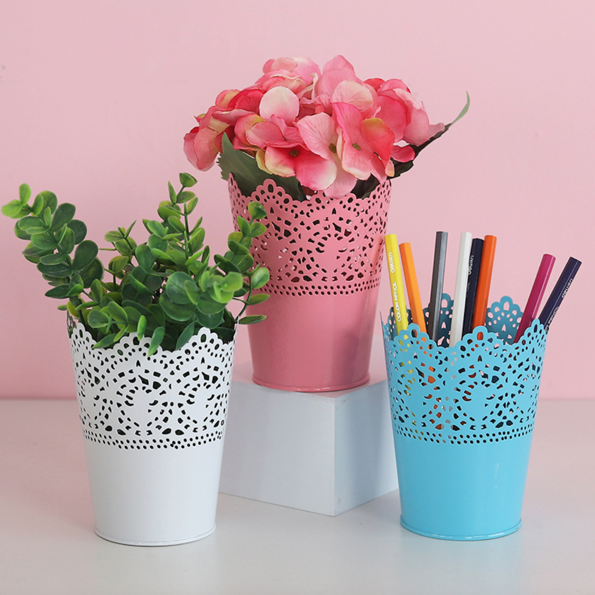 Decorative Metal Lace Design Planter Basket Nestasia