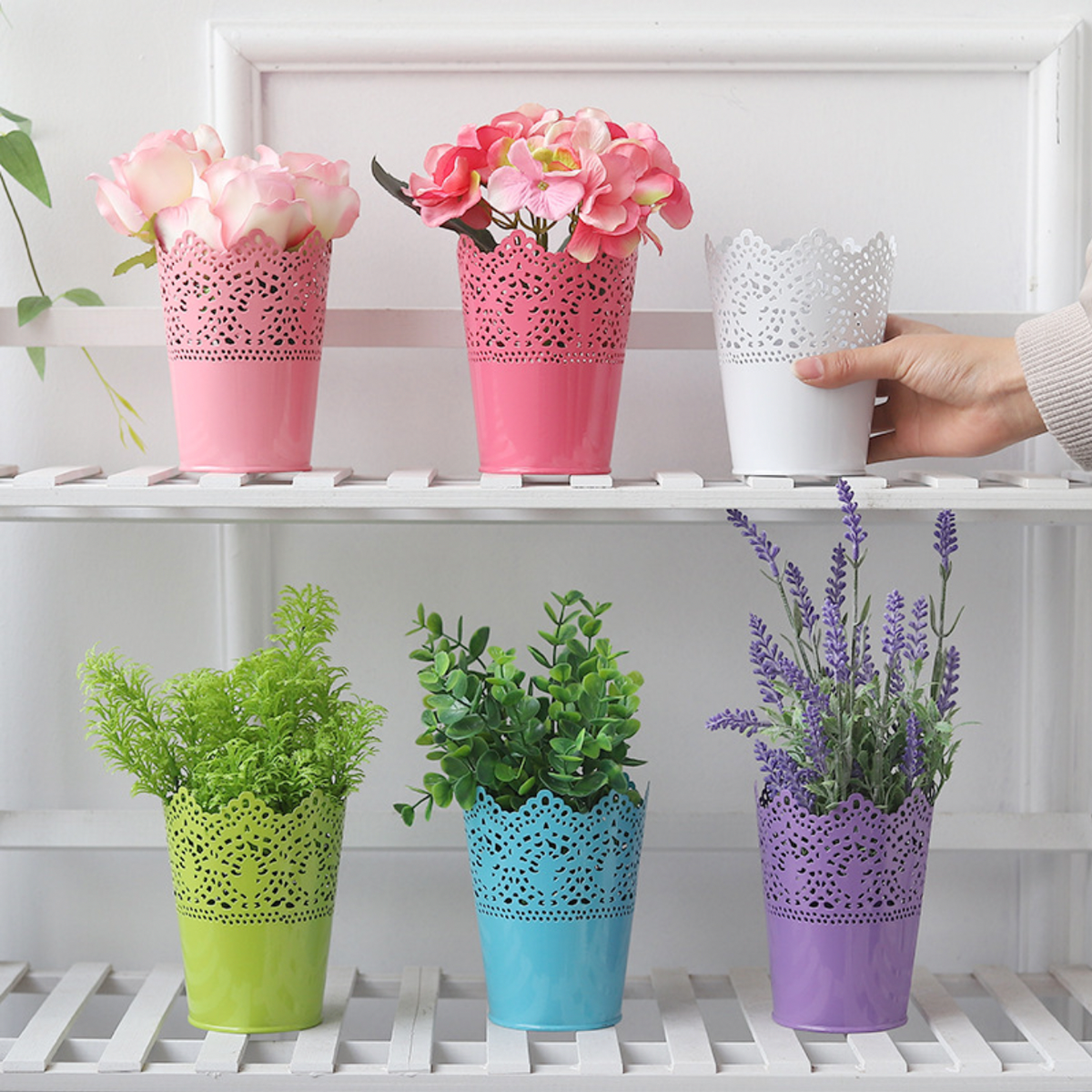 Decorative Metal Lace Design Planter Basket Nestasia