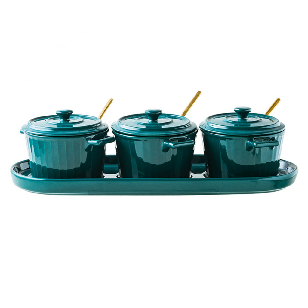 Green Spice Jar Set With Tray Nestasia