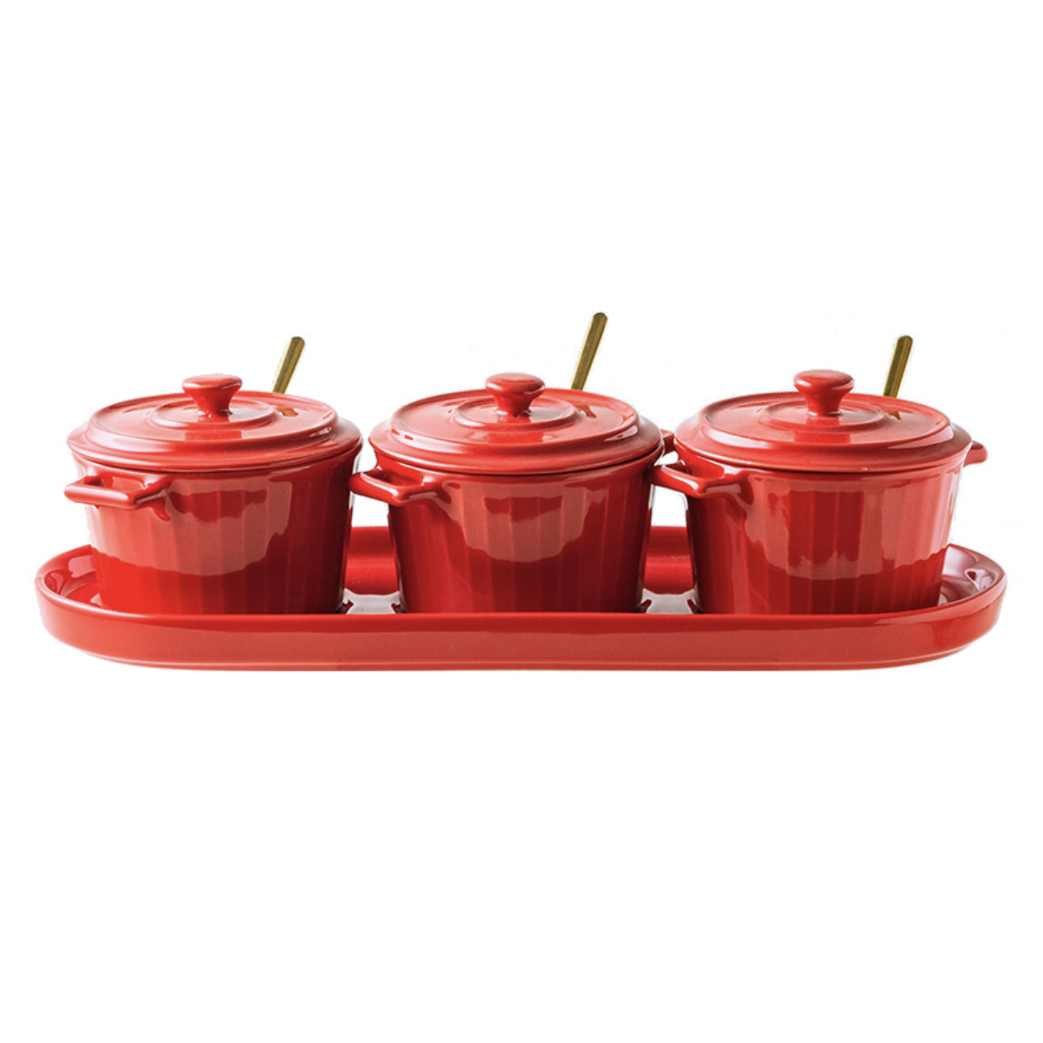 Red Spice Jar Set With Tray Nestasia