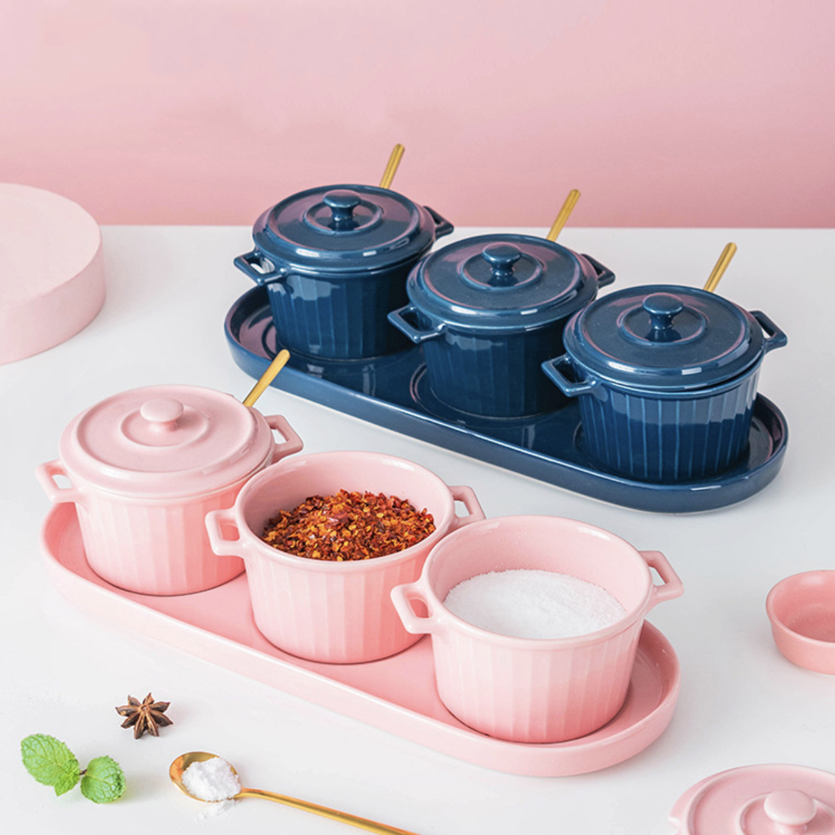 Pink Spice Jar Set With Tray Nestasia