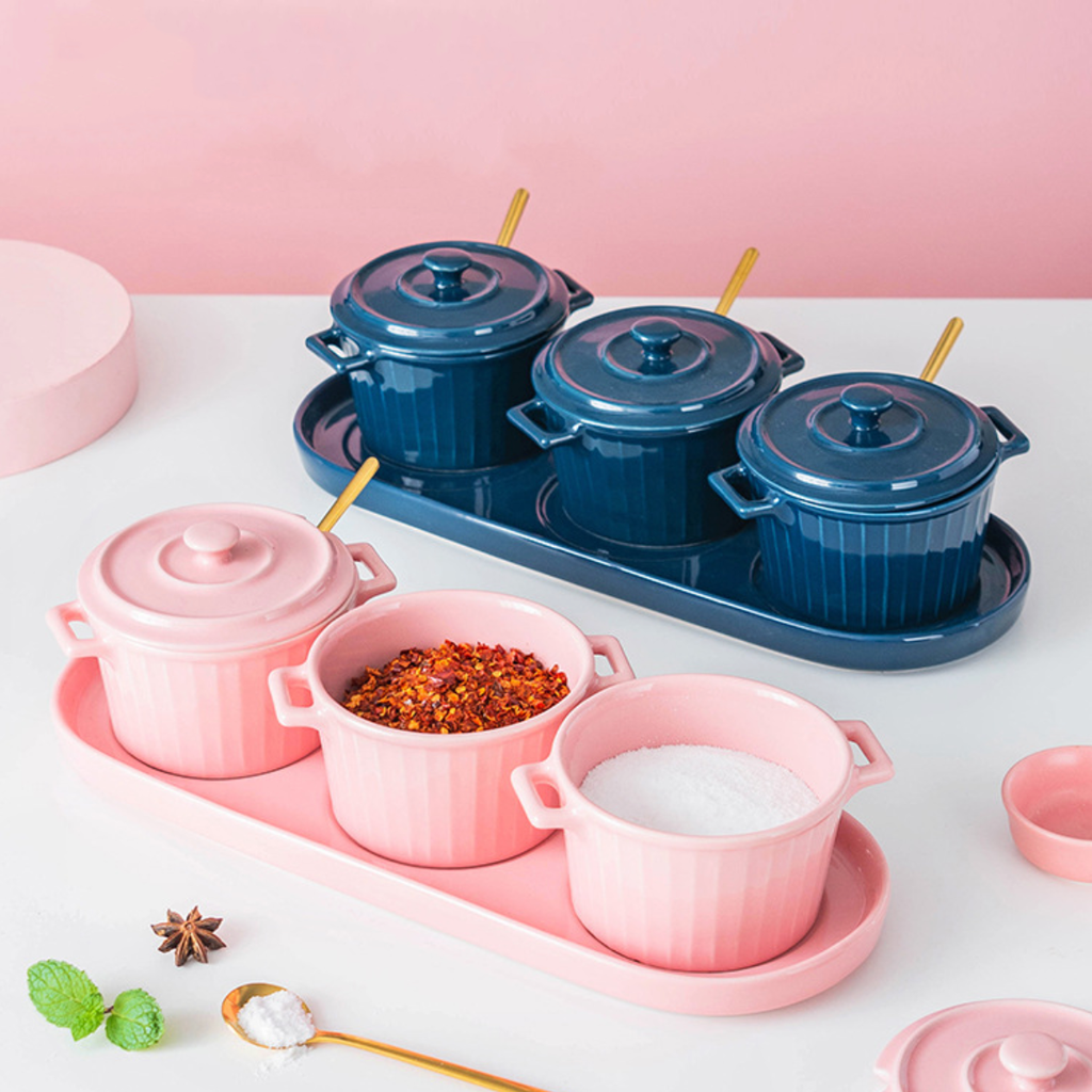 Blue Spice Jar Set With Tray Nestasia