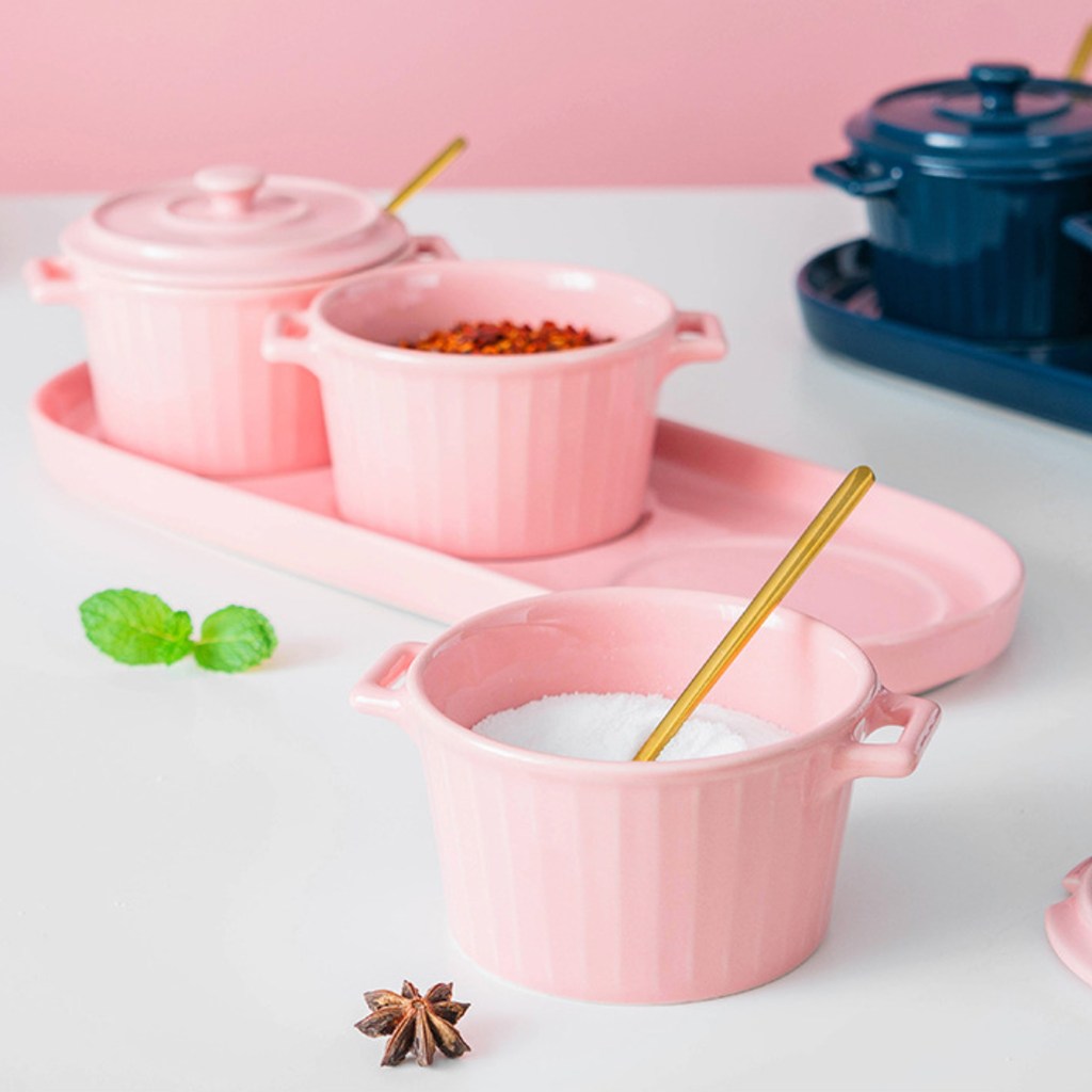 Pink Spice Jar Set With Tray Nestasia