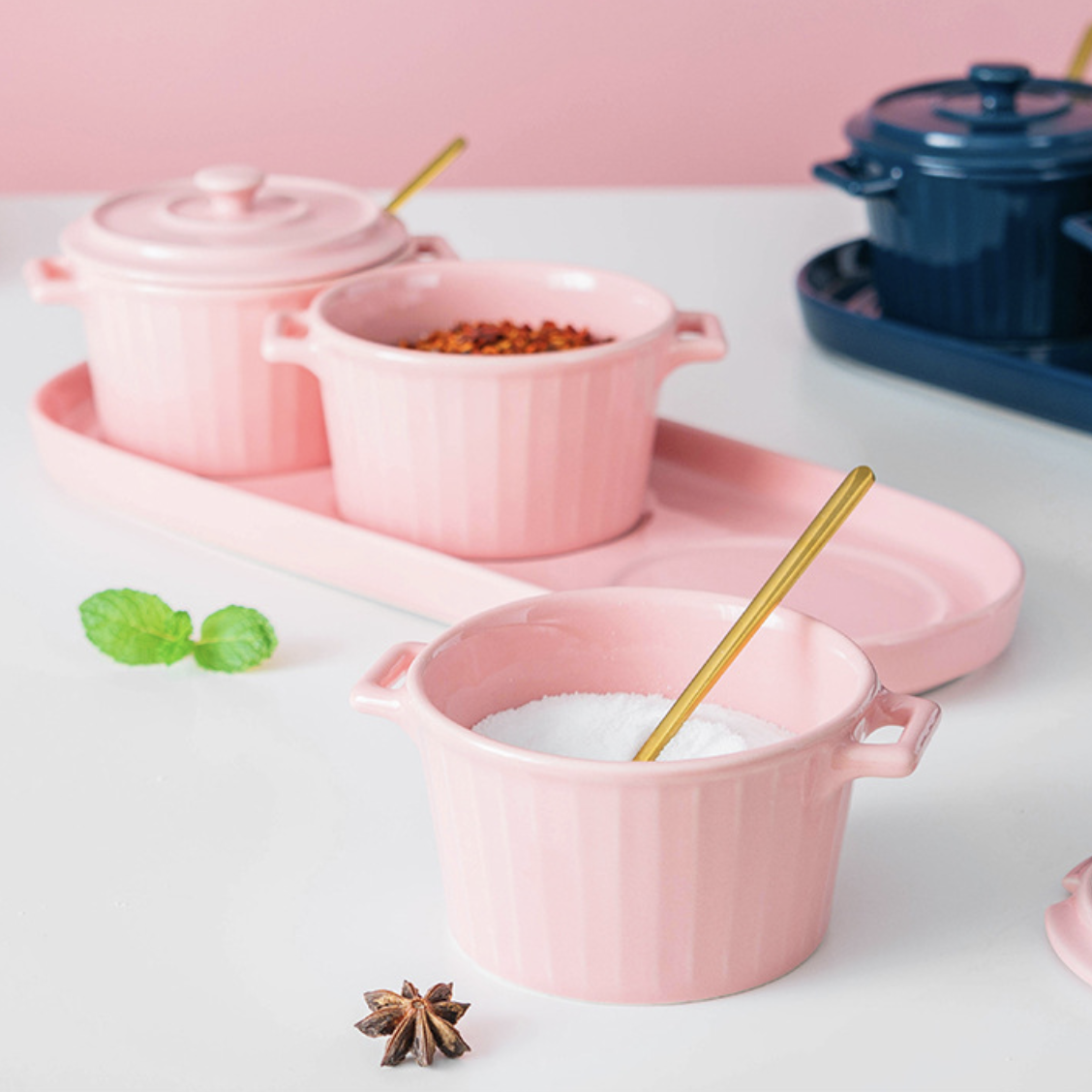 Pink Spice Jar Set With Tray Nestasia