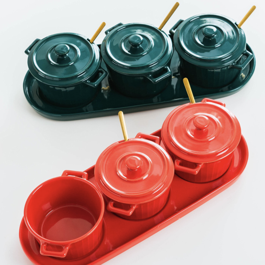 Red Spice Jar Set With Tray Nestasia