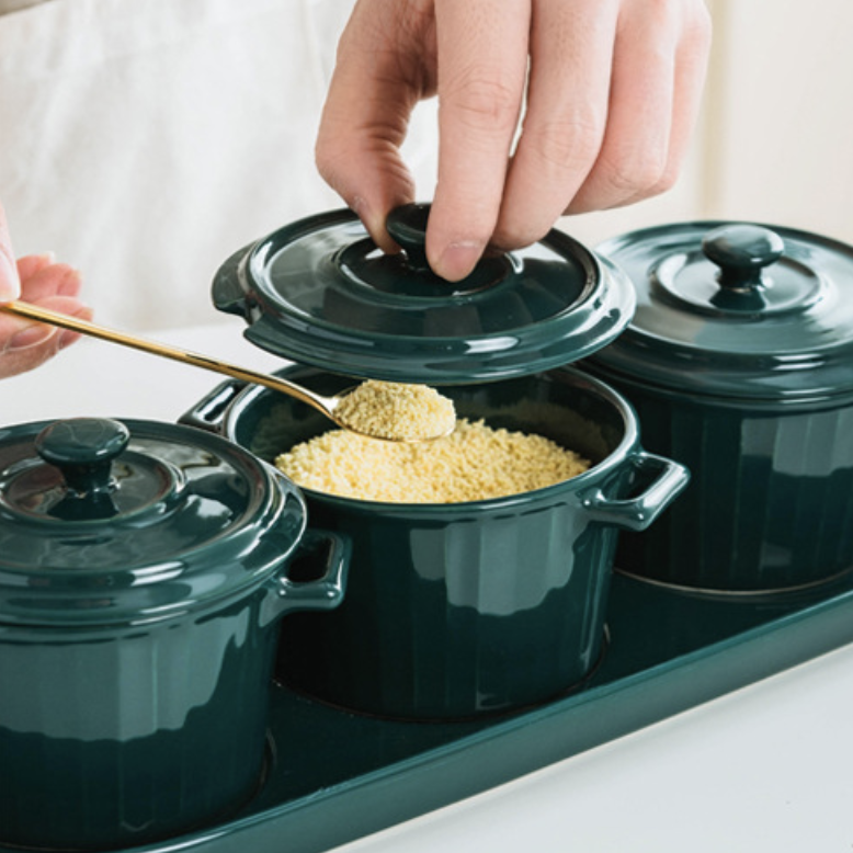 Green Spice Jar Set With Tray Nestasia