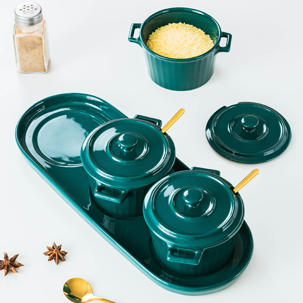 Green Spice Jar Set With Tray Nestasia