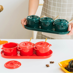 Red Spice Jar Set With Tray Nestasia