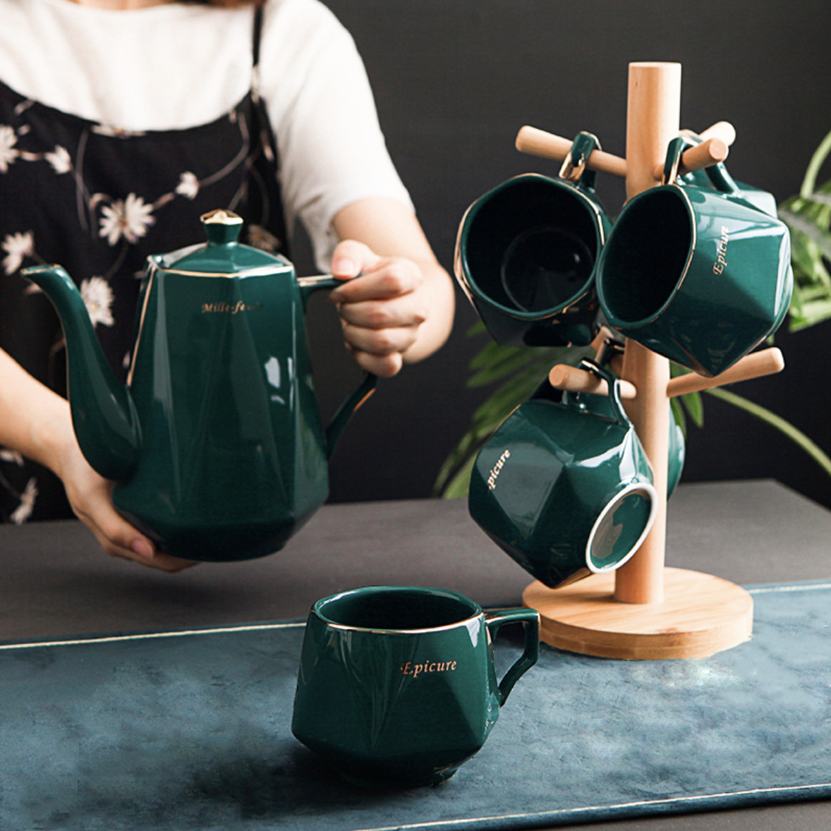 Contemporary Tea Set Green Nestasia