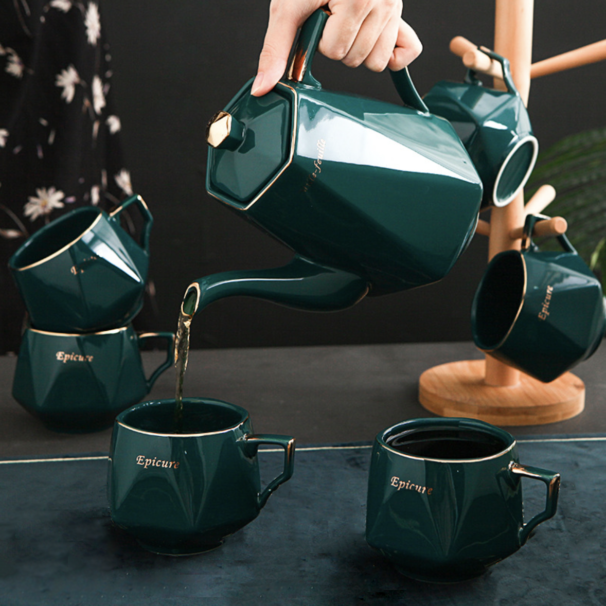 Contemporary Tea Set Green Nestasia