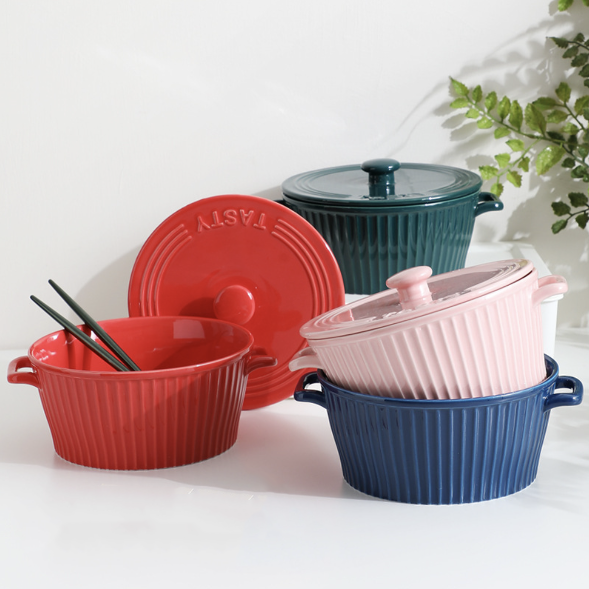 Striped Cooking Pot with Lid Nestasia