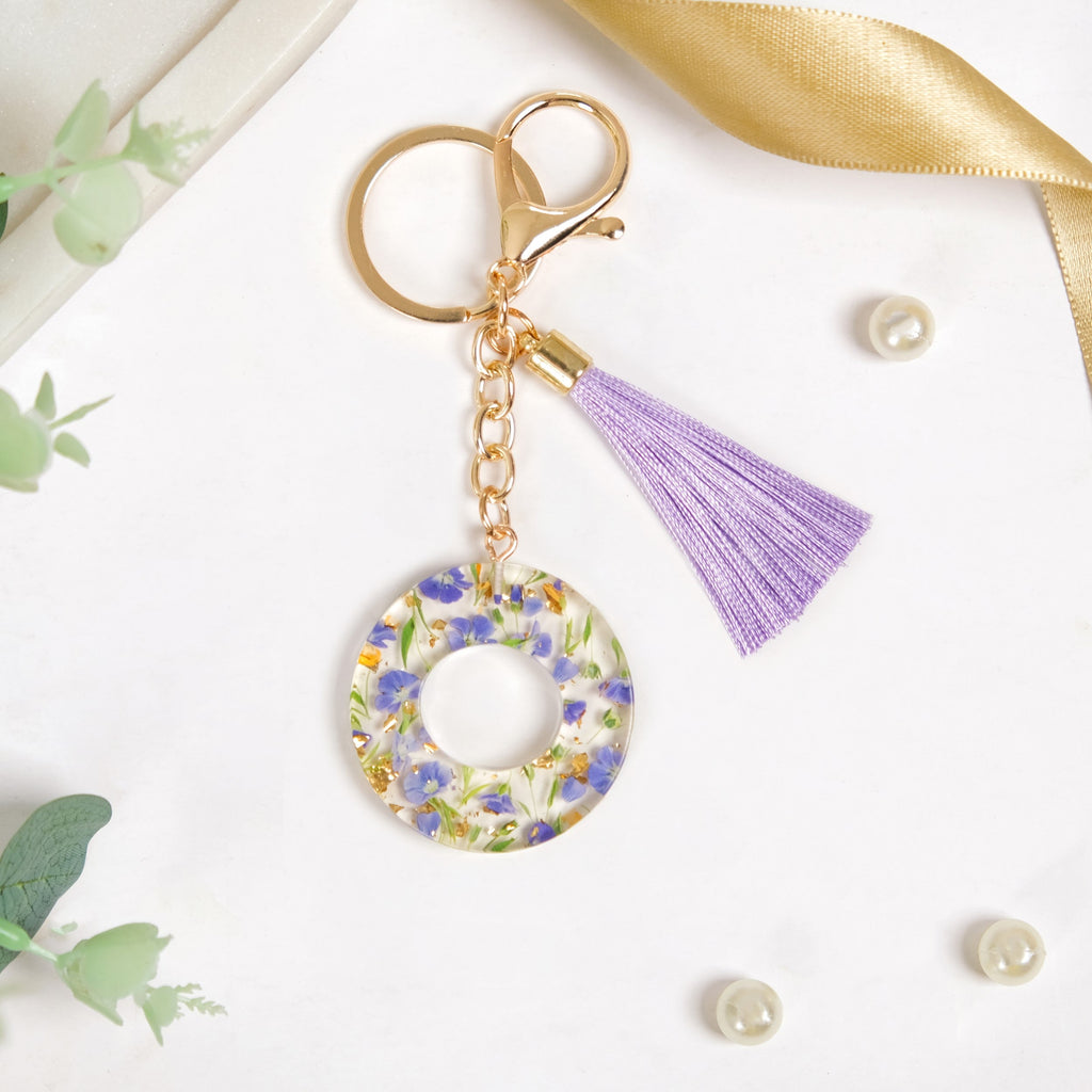 Ornate O Lavender Forget Me Not Keychain Nestasia