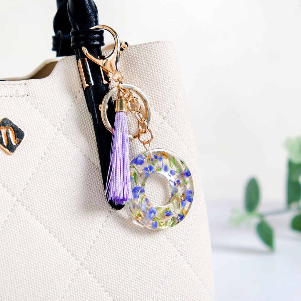 Ornate O Lavender Forget Me Not Keychain Nestasia