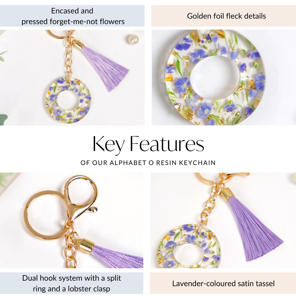 Ornate O Lavender Forget Me Not Keychain Nestasia