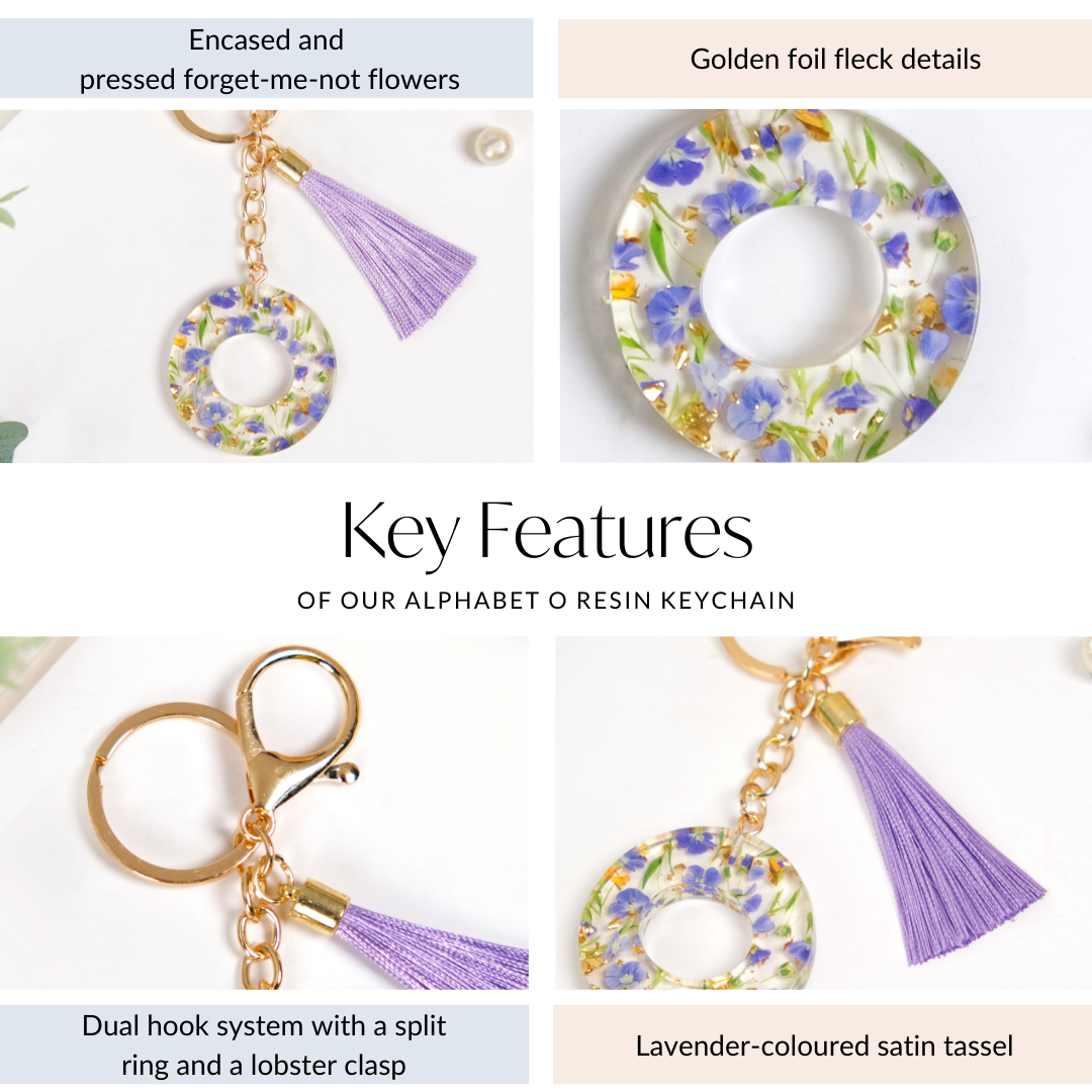 Ornate O Lavender Forget Me Not Keychain Nestasia