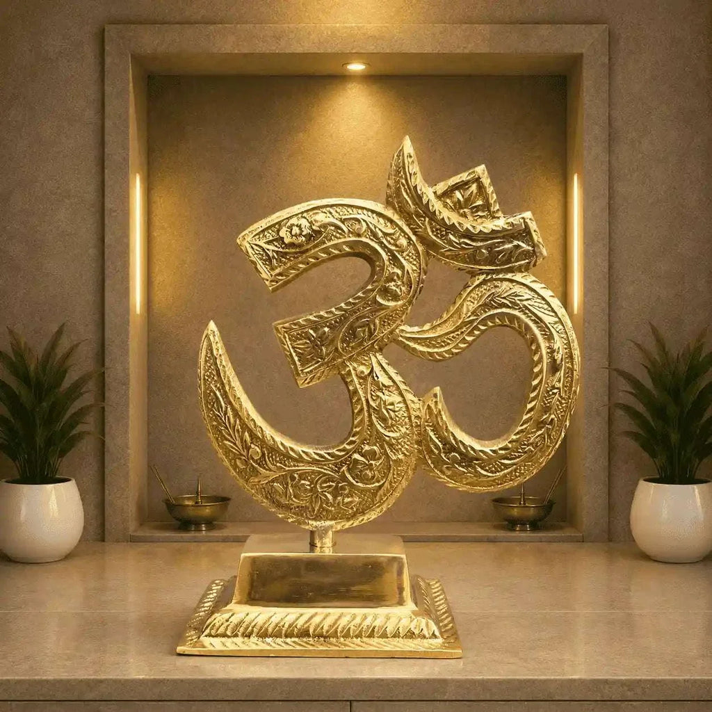 Brass Table Top Om With Stand (5.5 Inch) Vedansh Craft