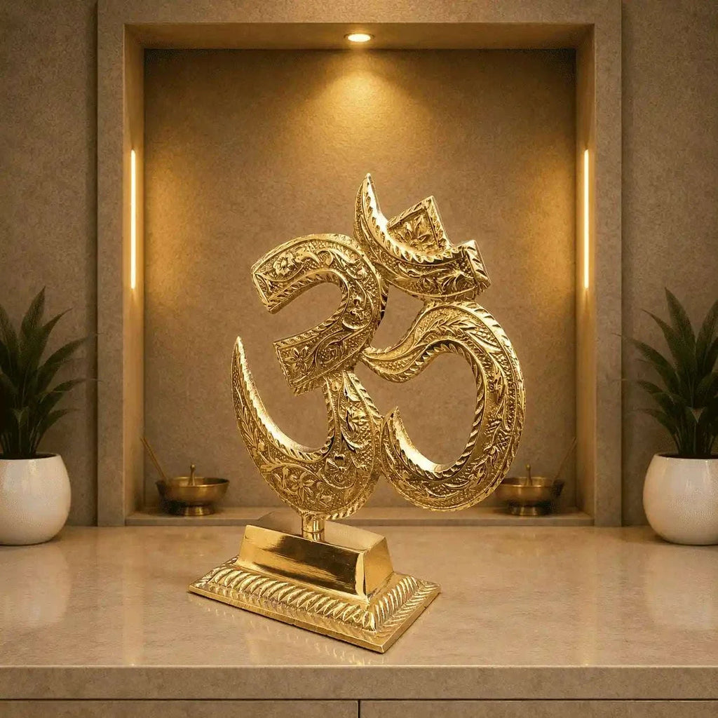 Brass Table Top Om With Stand (5.5 Inch) Vedansh Craft