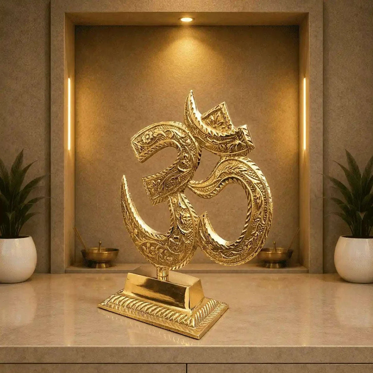 Brass Table Top Om With Stand (5.5 Inch) Vedansh Craft