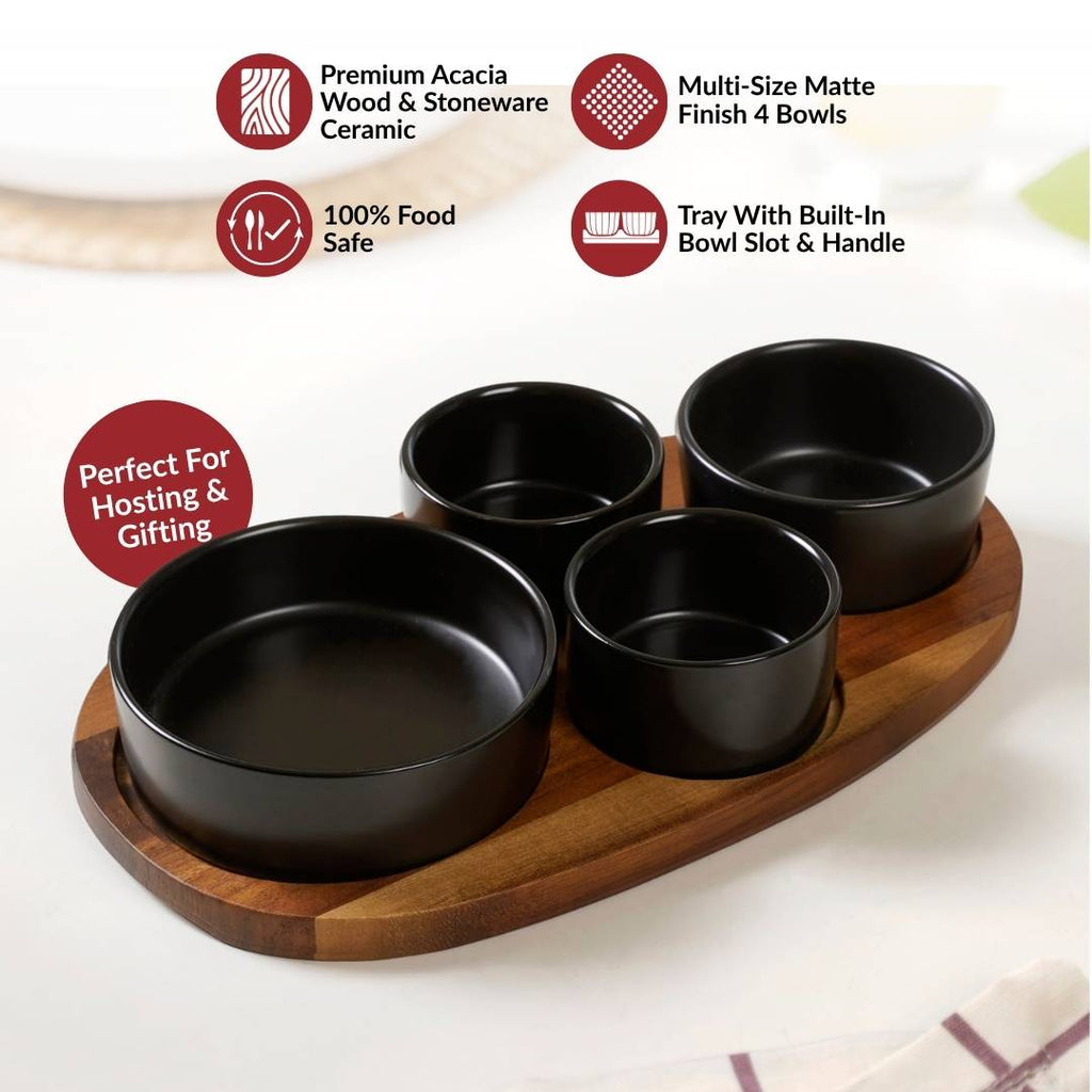 Matte Black Multi Bowl Serving Set Of 5 Nestasia
