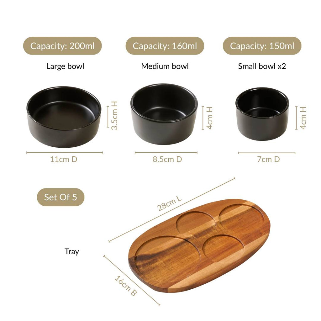 Matte Black Multi Bowl Serving Set Of 5 Nestasia