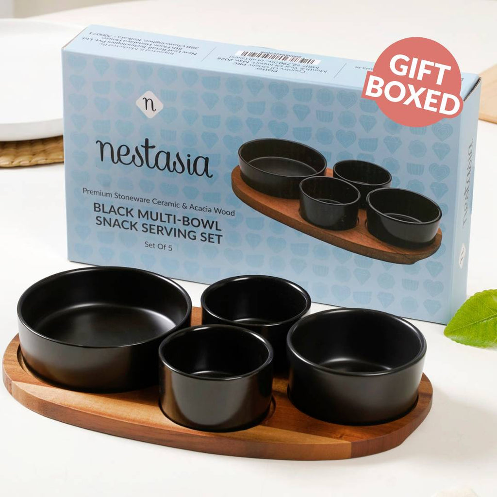 Matte Black Multi Bowl Serving Set Of 5 Nestasia