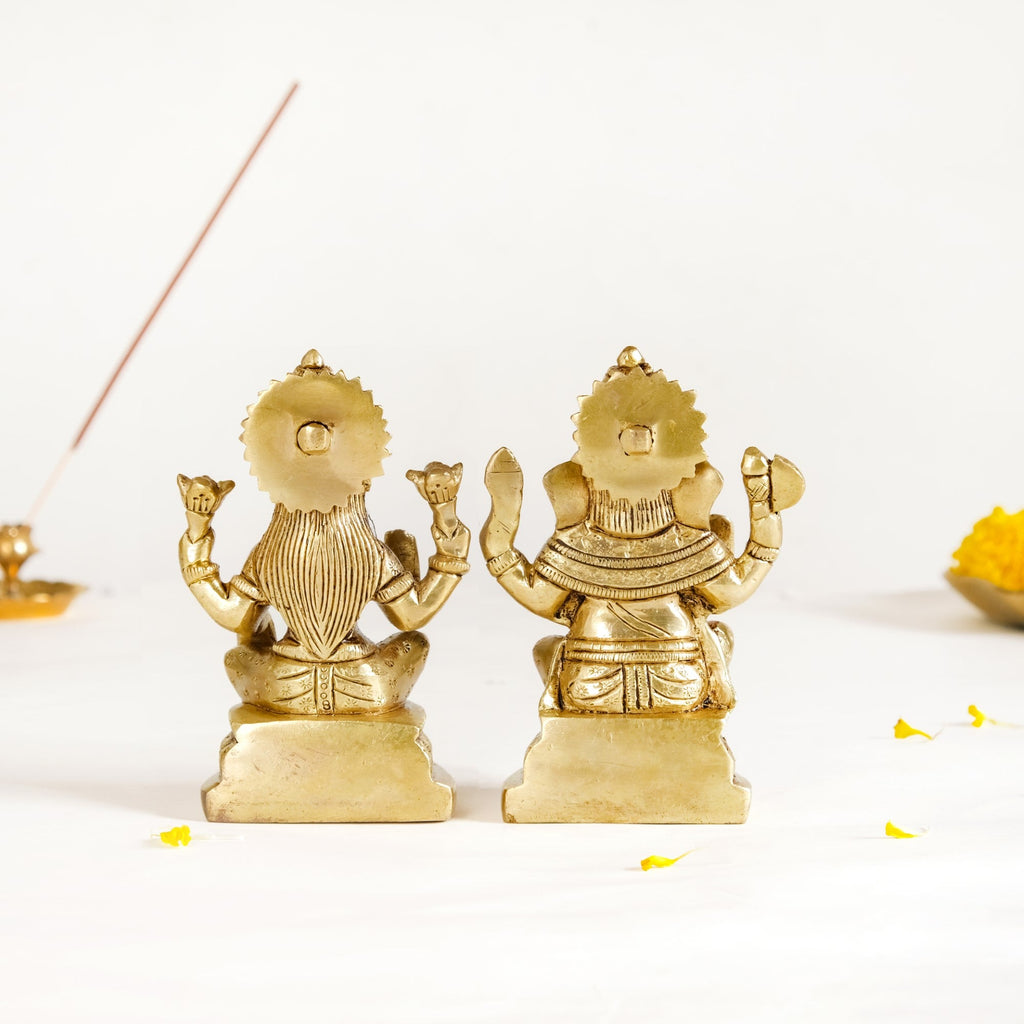 Ganesh Laxmi Pure Brass Statue Set Of 2 11cm Nestasia