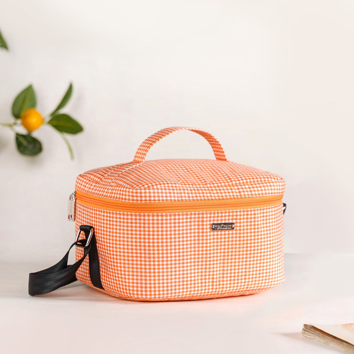 Tangerine Checkered Insulated Lunch Bag Nestasia