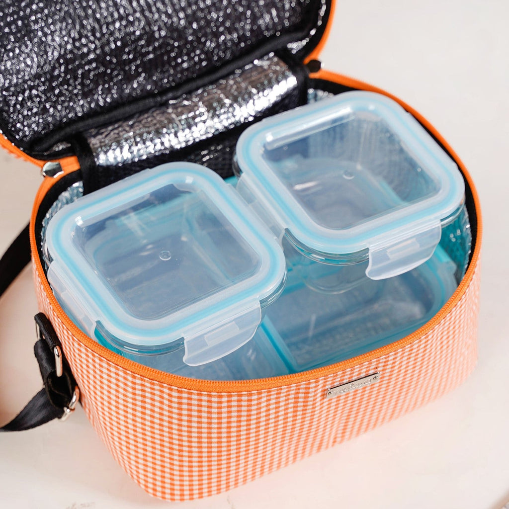Tangerine Checkered Insulated Lunch Bag Nestasia