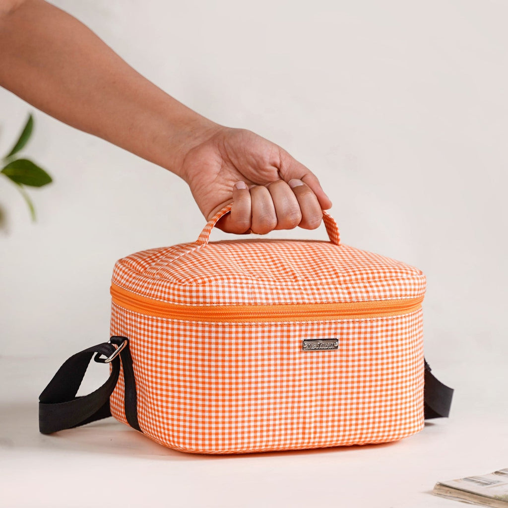 Tangerine Checkered Insulated Lunch Bag Nestasia