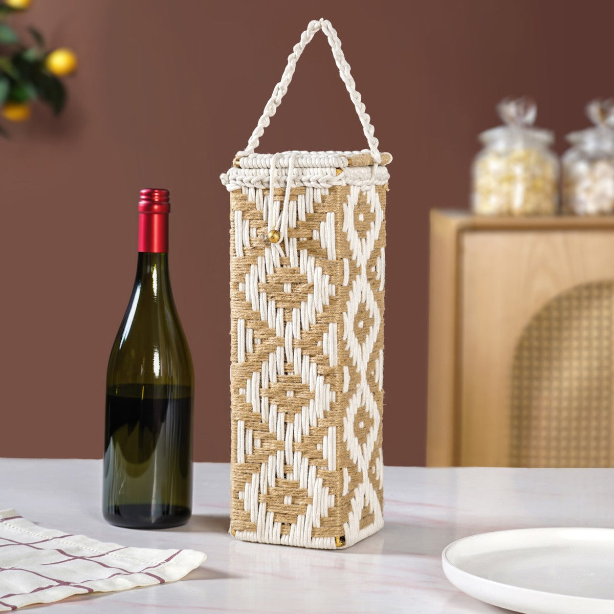 Organic Handwoven Bottle Holder Basket White Nestasia