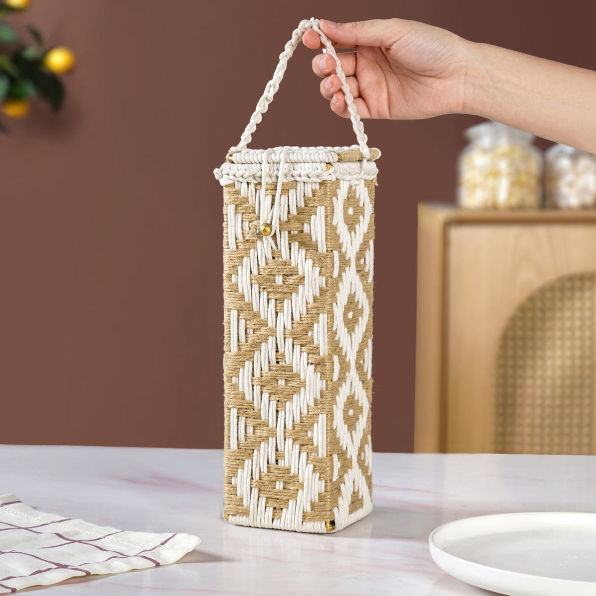 Organic Handwoven Bottle Holder Basket White Nestasia