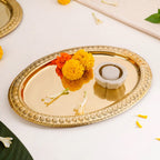 Veda Pure Brass Oval Tray With Embossed Detailing 32x22cm Nestasia