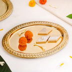 Veda Pure Brass Oval Tray With Embossed Detailing 32x22cm Nestasia