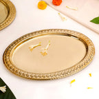Veda Pure Brass Oval Tray With Embossed Detailing 32x22cm Nestasia