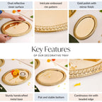 Veda Pure Brass Oval Tray With Embossed Detailing 32x22cm Nestasia