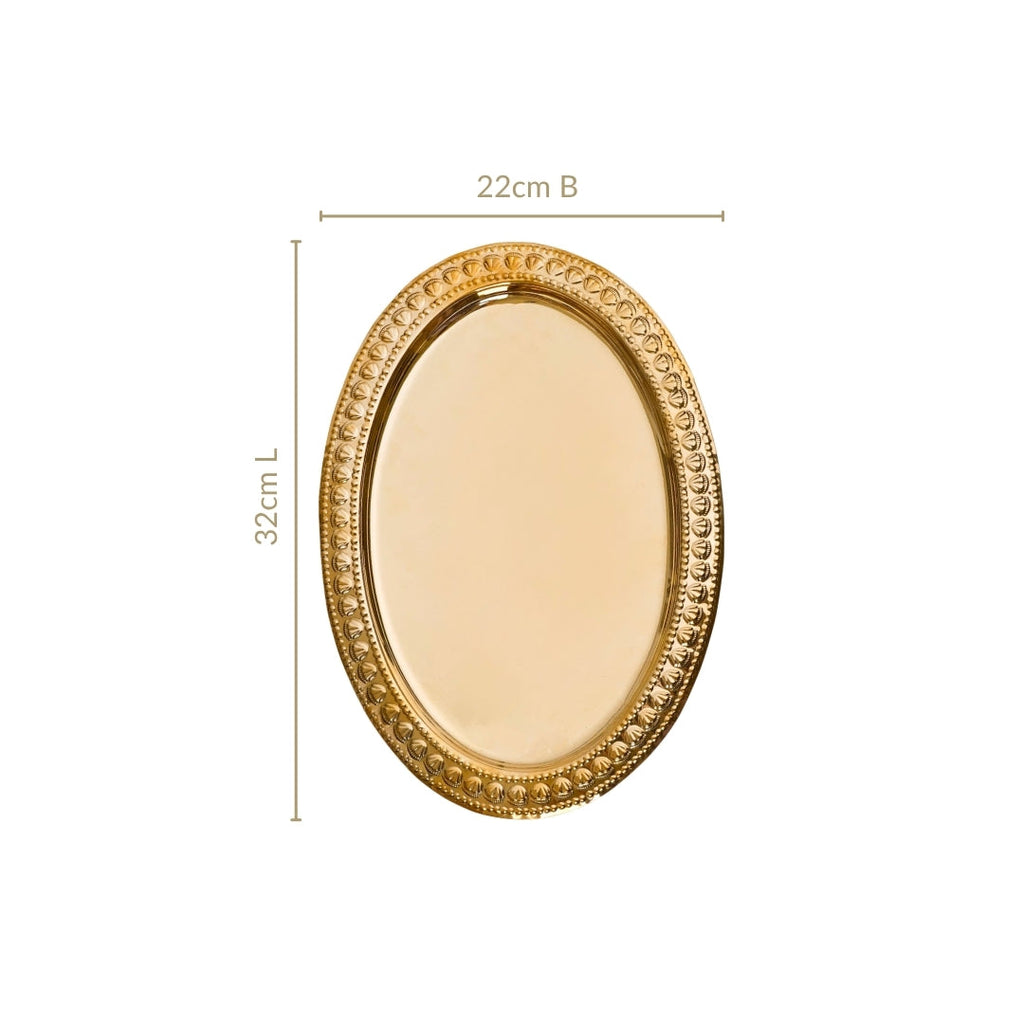 Veda Pure Brass Oval Tray With Embossed Detailing 32x22cm Nestasia