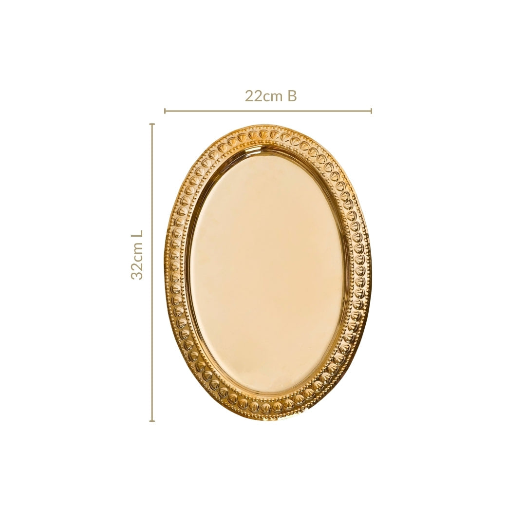 Veda Pure Brass Oval Tray With Embossed Detailing 32x22cm Nestasia