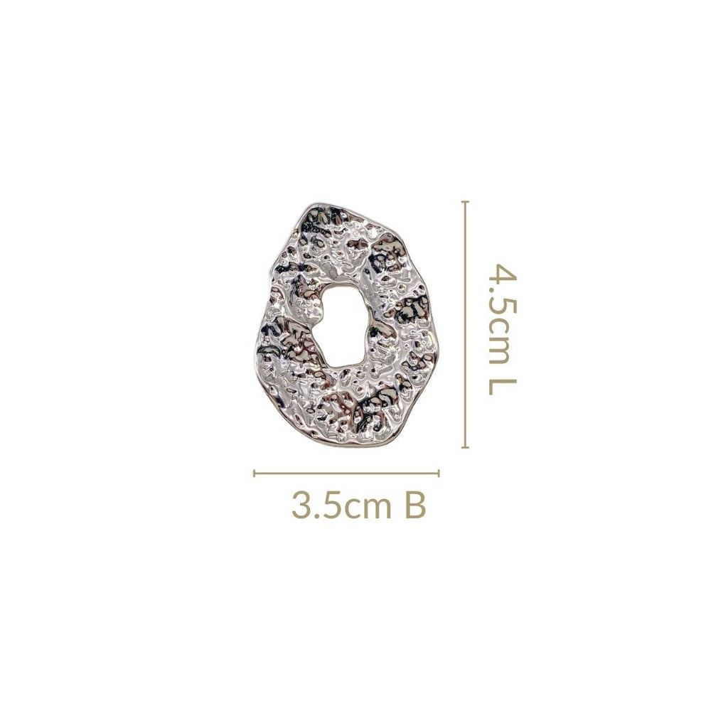 Oval Hollow Abstract Textured Silver Earrings Nestasia