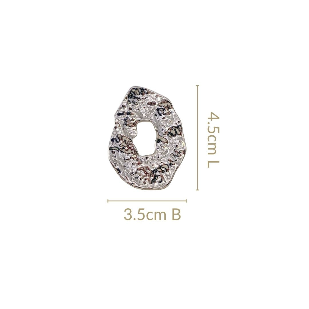 Oval Hollow Abstract Textured Silver Earrings Nestasia