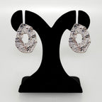 Oval Hollow Abstract Textured Silver Earrings Nestasia