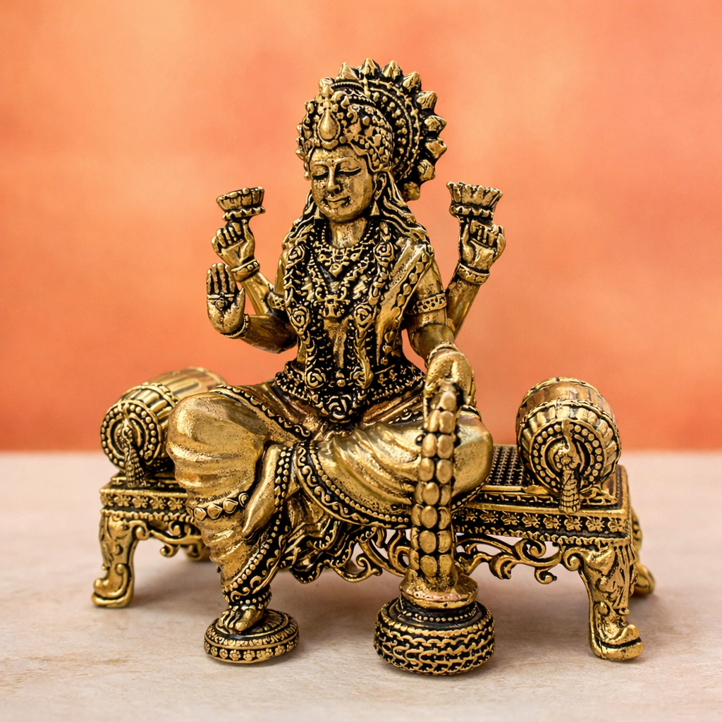 Brass Lightweight Ganesha And Lakshmi Sitting On Throne Idols (4.5 Inch) Vedansh Craft