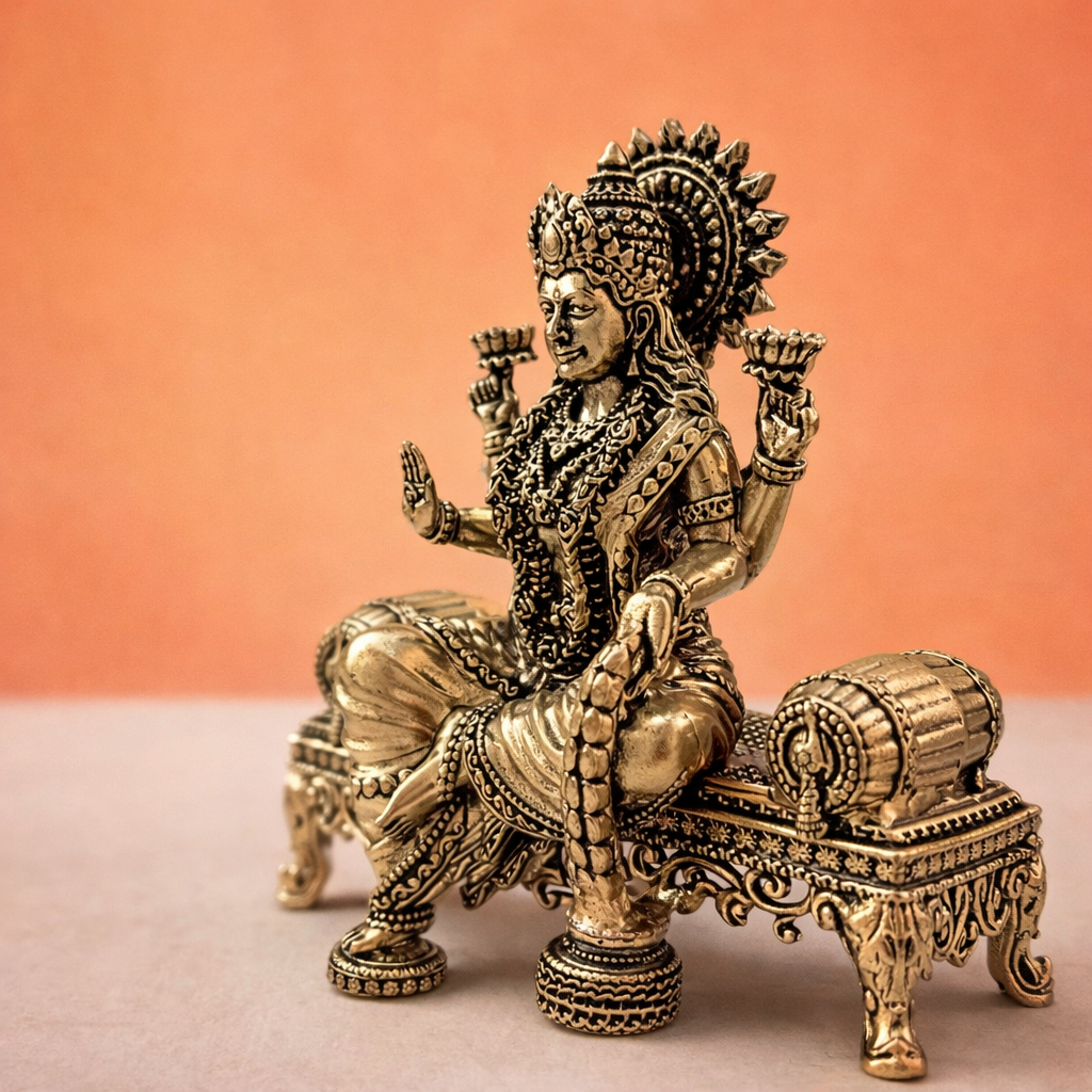 Brass Lightweight Ganesha And Lakshmi Sitting On Throne Idols (4.5 Inch) Vedansh Craft